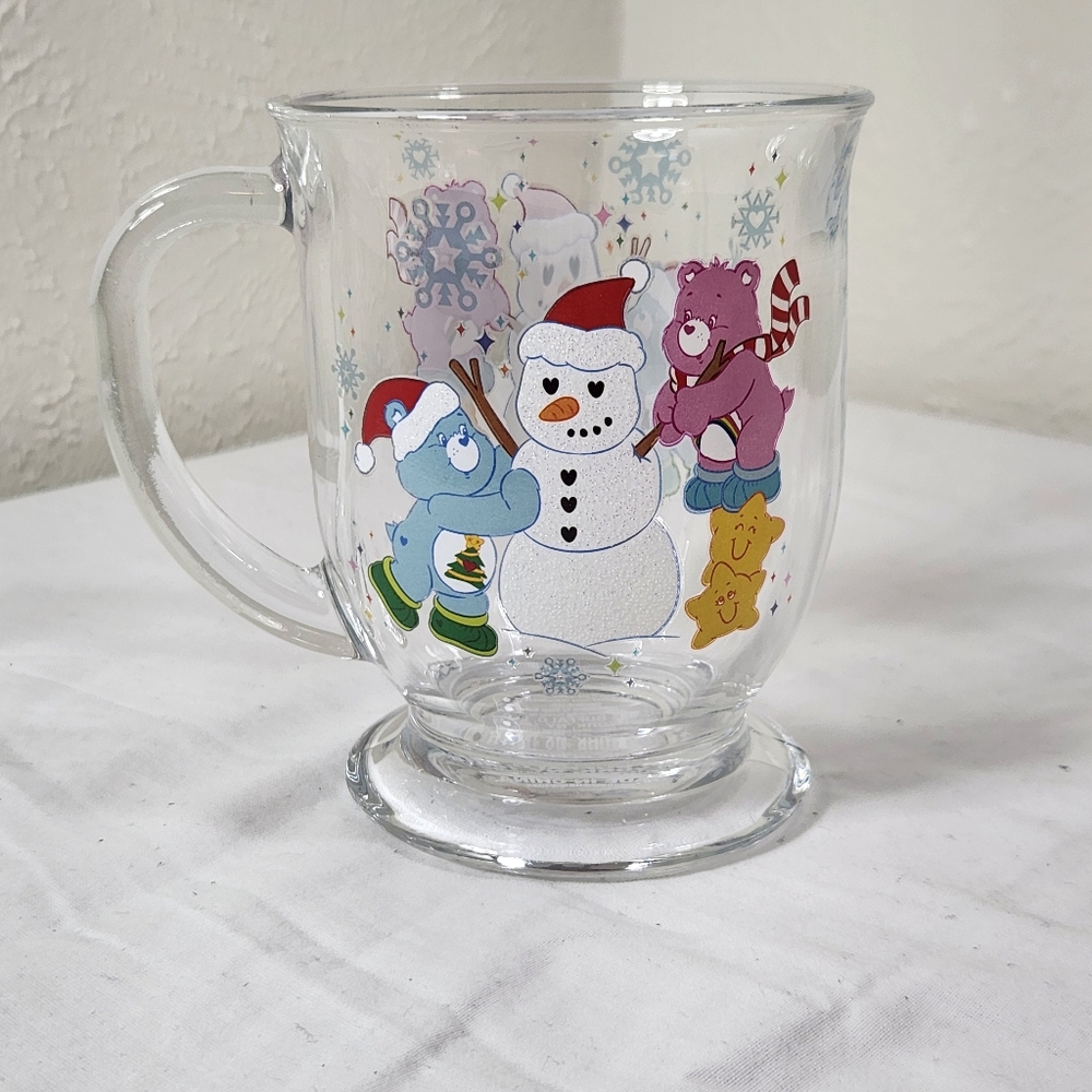 Care Bears Clear Christmas Glass Mug Cup with Colorful Characters